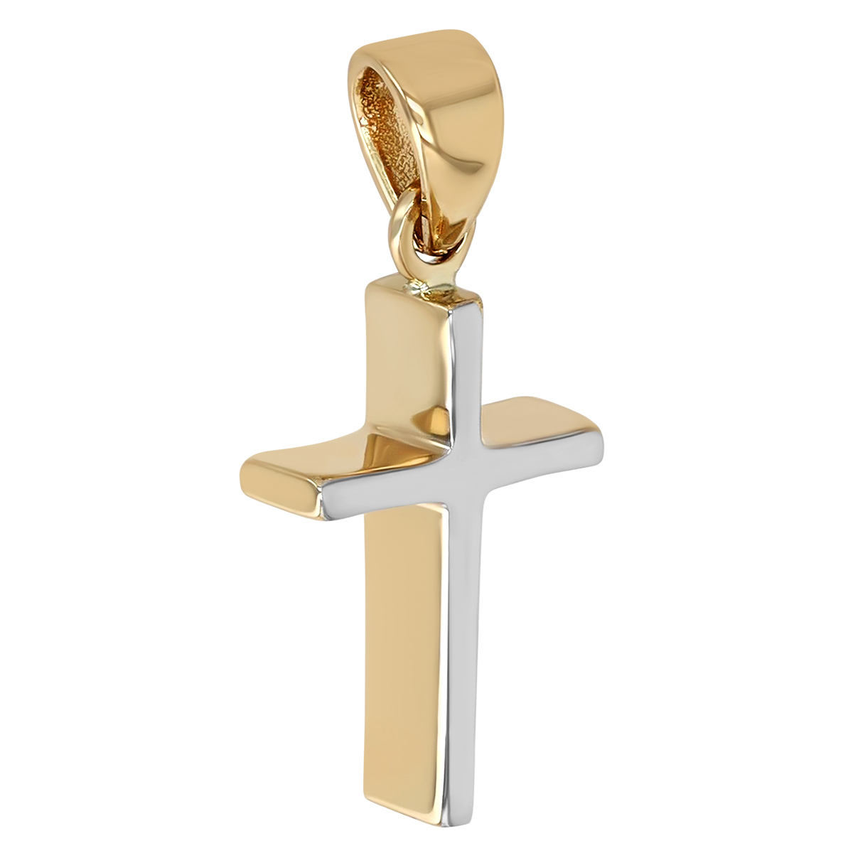 Yellow & White Gold Two Tone Cross Pendant Charm