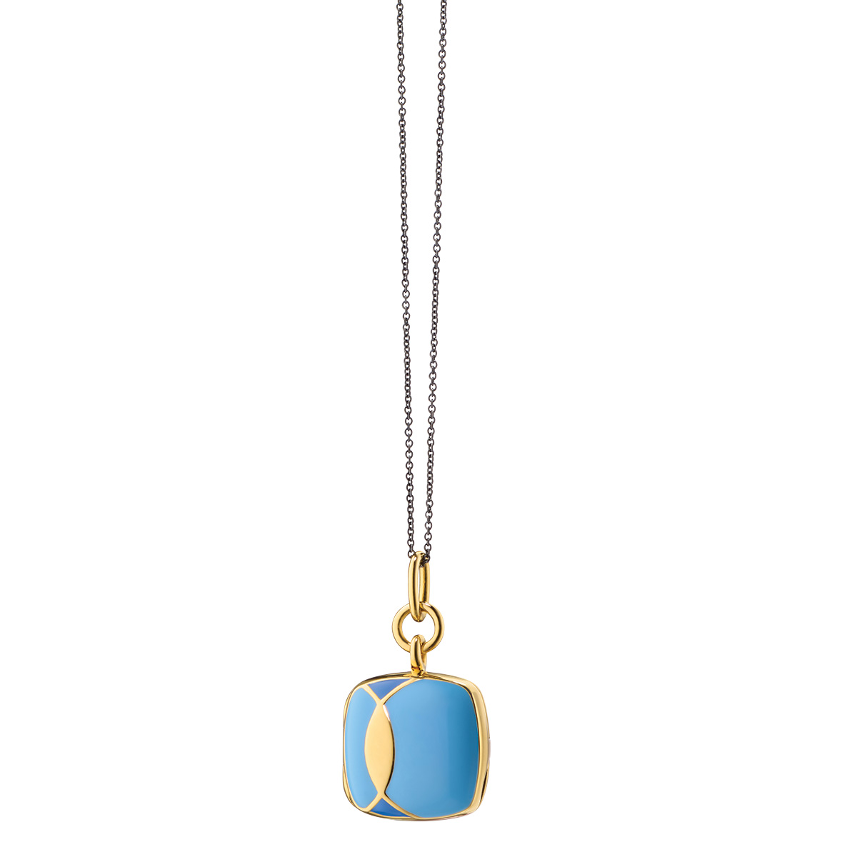 Monica Rich Kosann Blue Enamel Cushion Locket Necklace in Yellow Gold Vermeil, 17