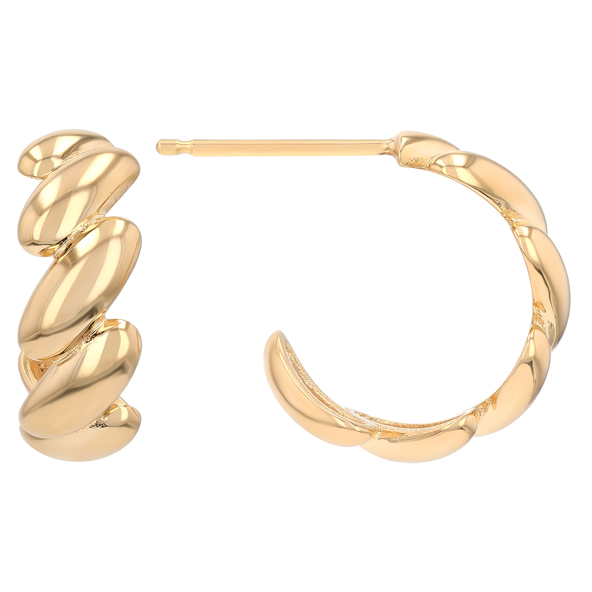 Yellow Gold Bean Open Huggie Hoop Earrings