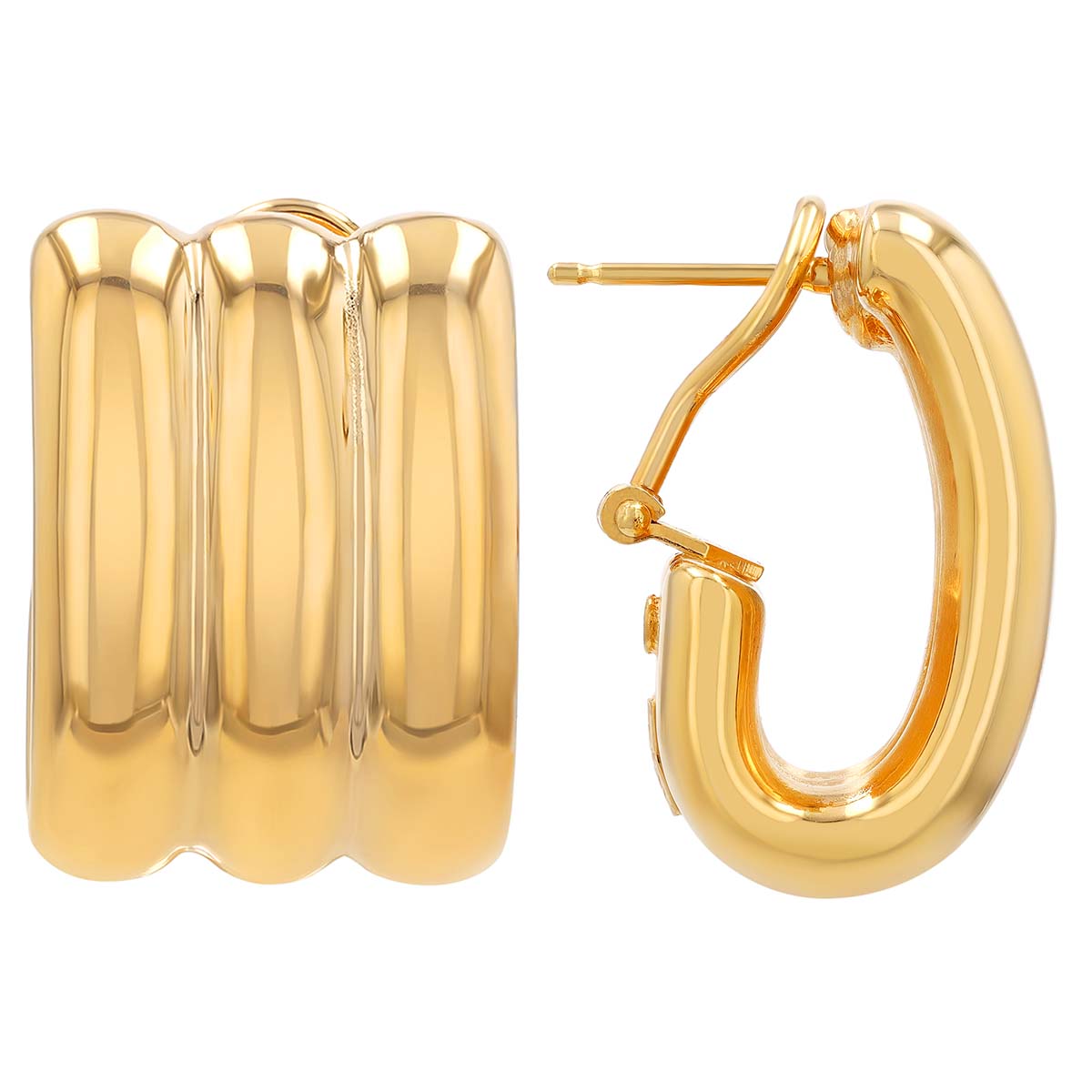 Roberto Coin Designer Gold Ridged Huggie Earrings in Yellow Gold