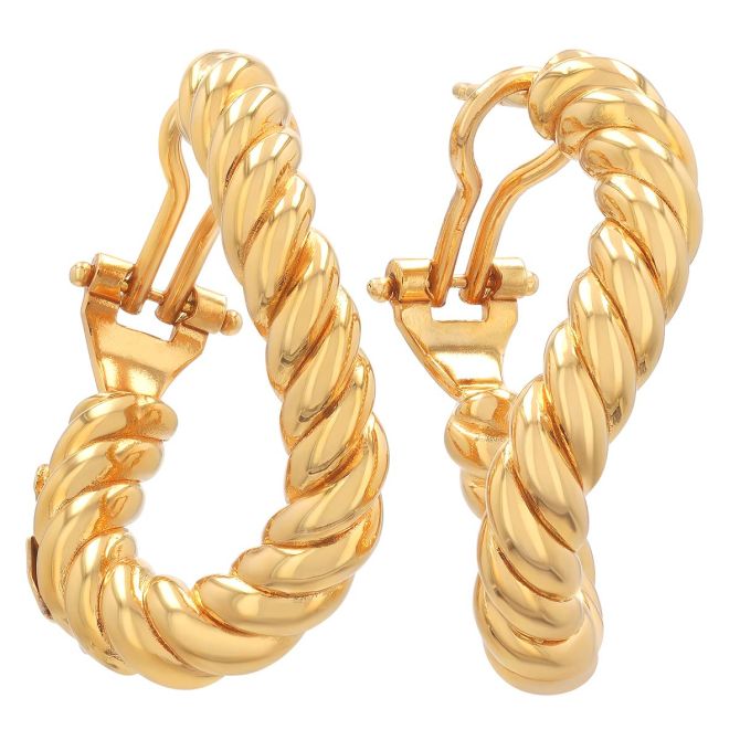 Roberto Coin Designer Gold Twisted Hinge Back Hoop Earrings in Yellow Gold