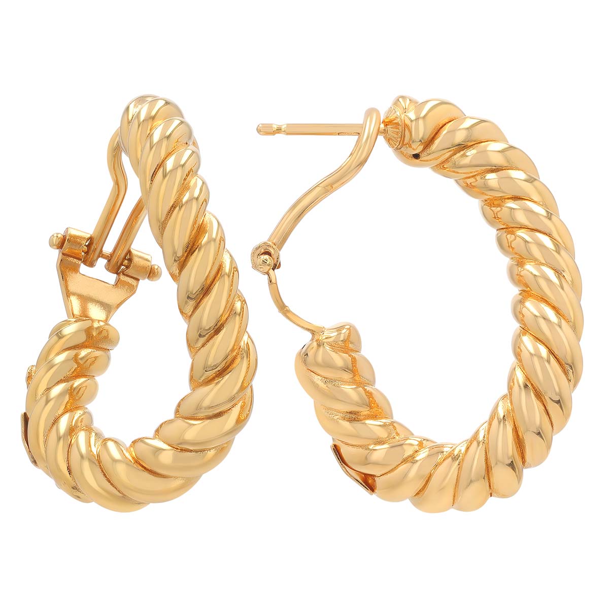 Roberto Coin Designer Gold Twisted Hinge Back Hoop Earrings in Yellow Gold