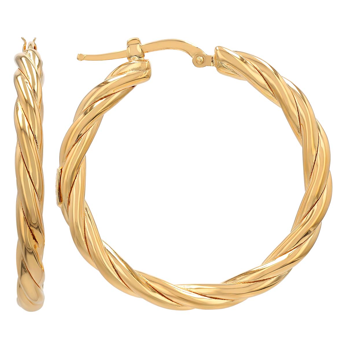 Roberto Coin Designer Gold Twisted Hoop Earrings in Yellow Gold, 35 mm