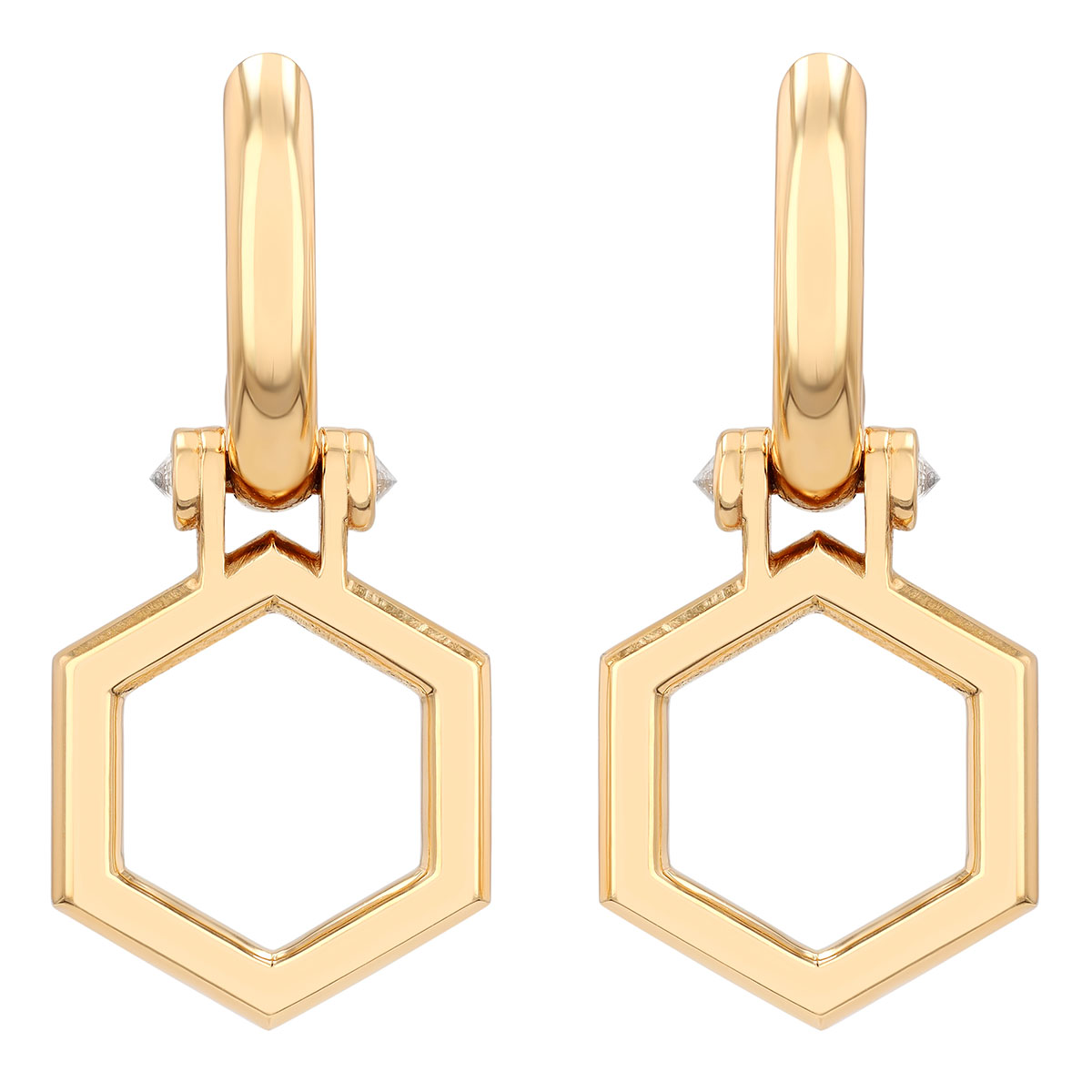 Harwell Godfrey Foundation Hexagon Dangle Huggie Earrings in Yellow Gold