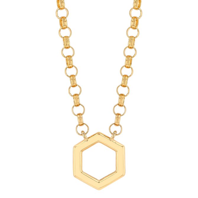 Harwell Godfrey Foundation Yellow Gold Open Bail Rolo Chain with Hexagon, 18"