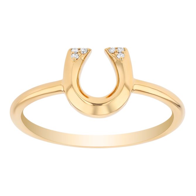 Harwell Godfrey Tiny Horseshoe Stacking Ring with Diamonds in Yellow Gold