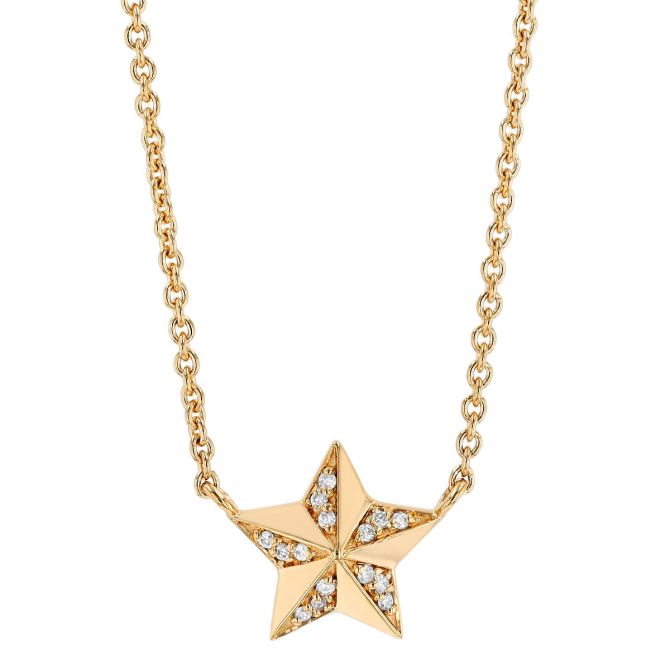 Harwell Godfrey Wish Tiny Diamond Star Necklace in Yellow Gold