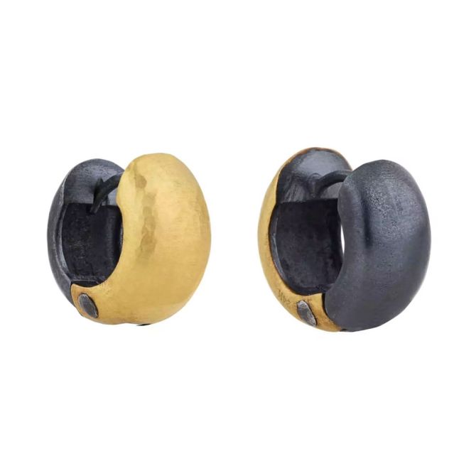 Lika Behar Yellow Gold & Oxidized Silver Reversible Chunky Huggie Hoop Earrings