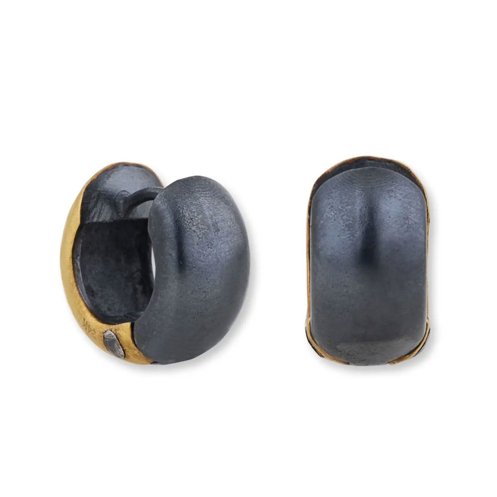 Lika Behar Yellow Gold & Oxidized Silver Reversible Chunky Huggie Hoop Earrings