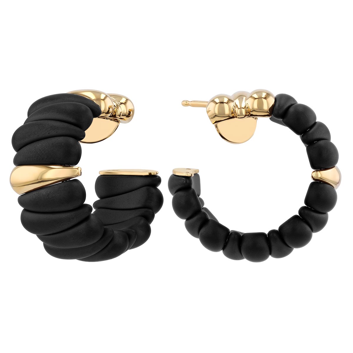 Demeglio Extensible Artiglio Matte Black Ceramic & Yellow Gold Huggie Hoop Earrings