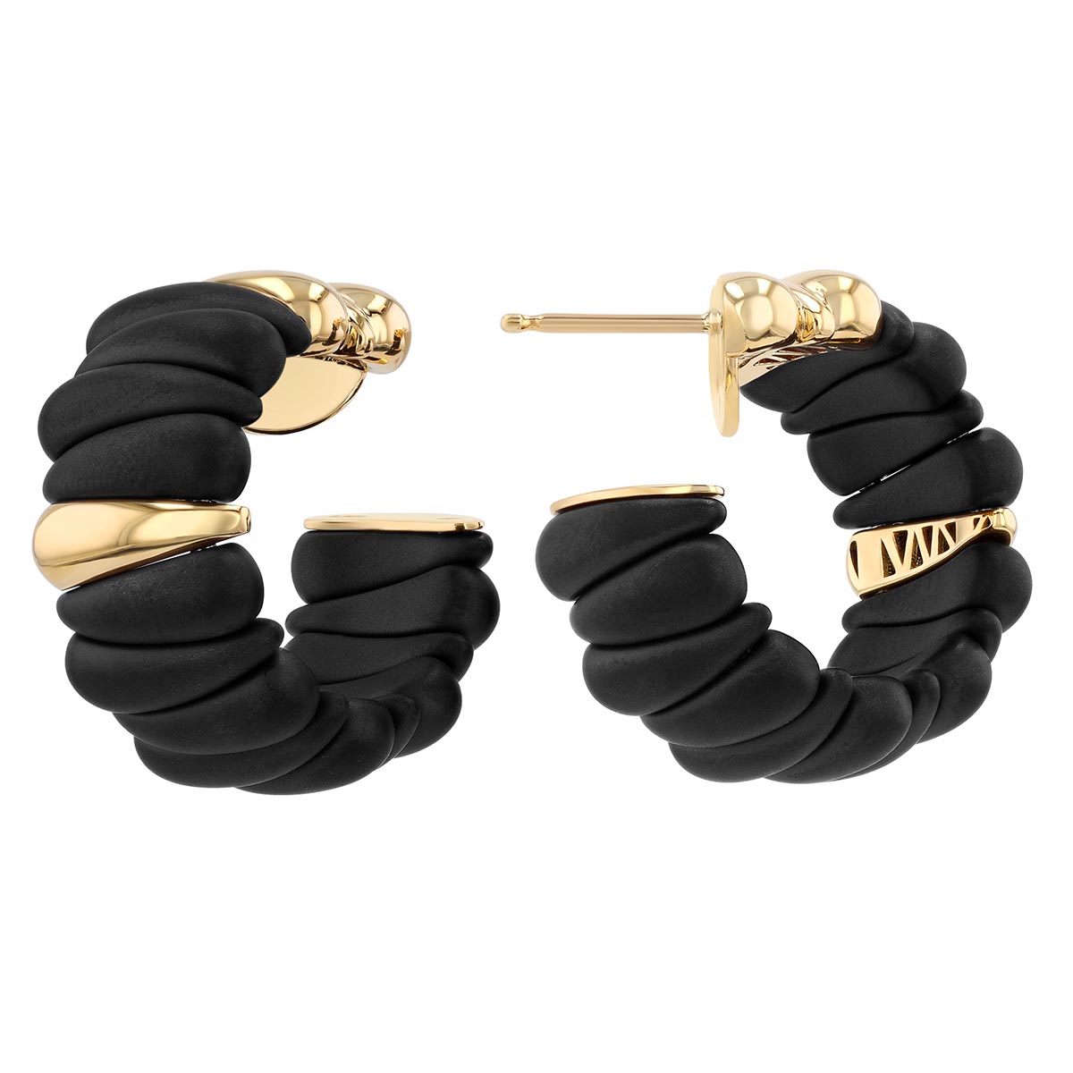 Demeglio Extensible Artiglio Matte Black Ceramic & Yellow Gold Huggie Hoop Earrings