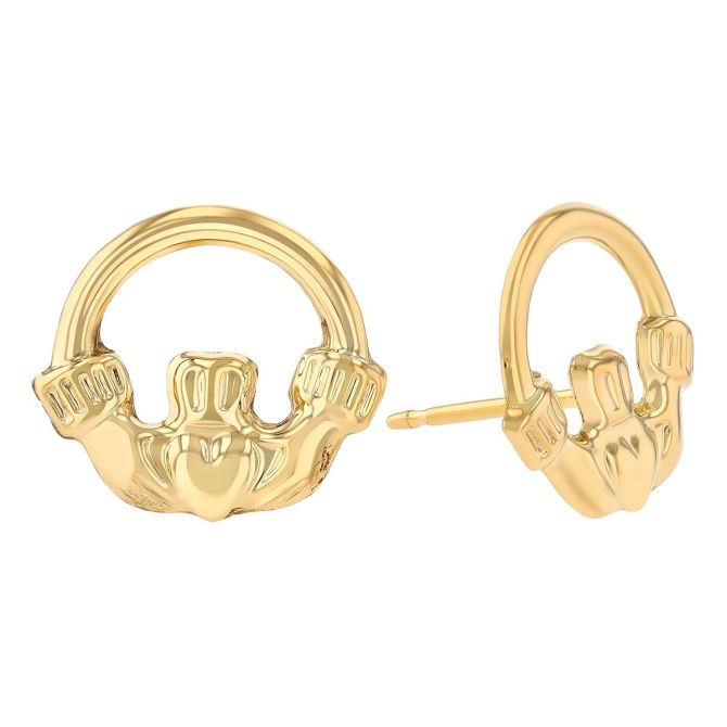 Yellow Gold Claddagh Stud Earrings