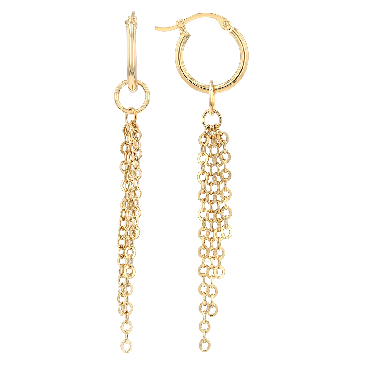 Yellow Gold Chain Tassel & Huggie Dangle Earrings
