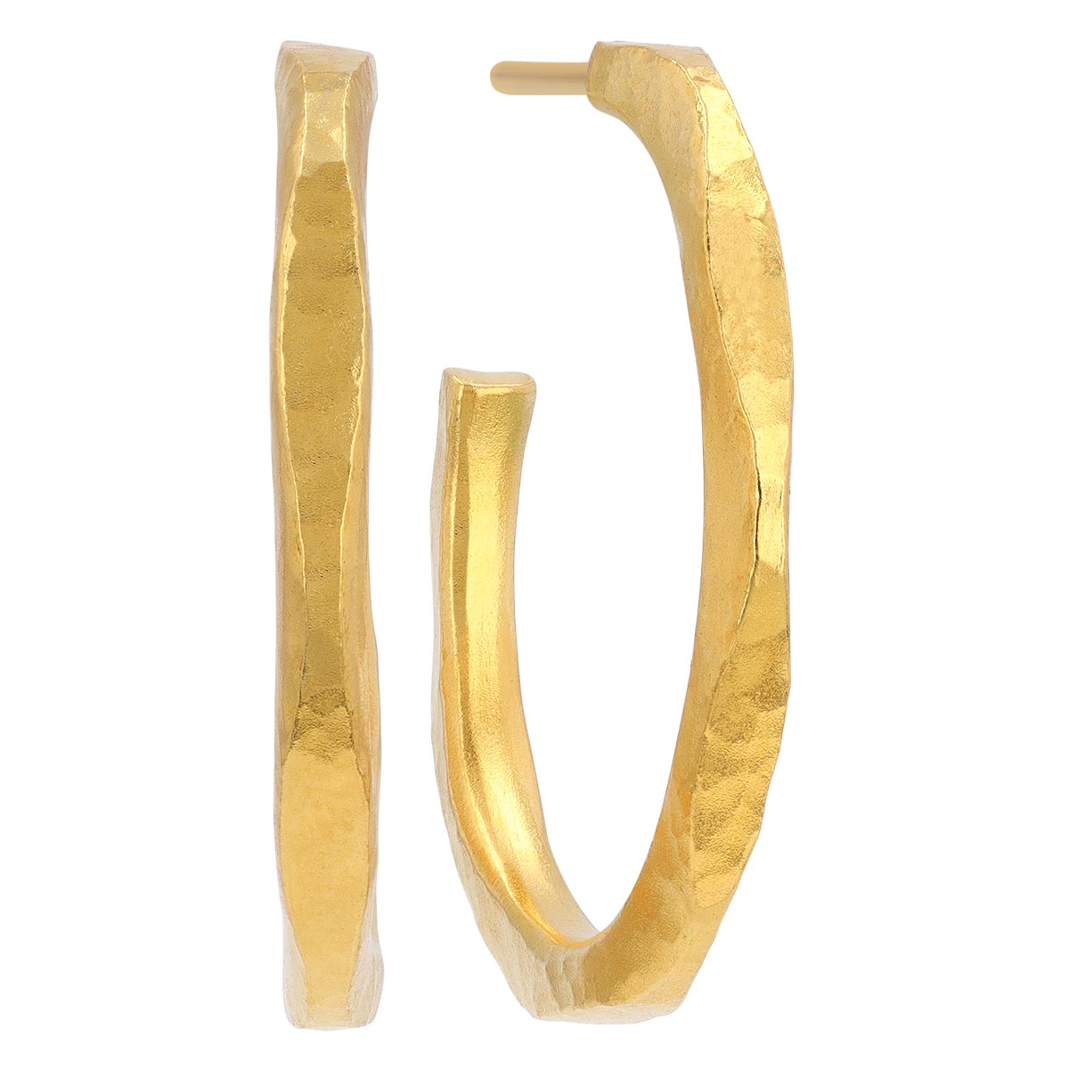 Gurhan Hammered 24K Yellow Gold Open Hoop Earrings