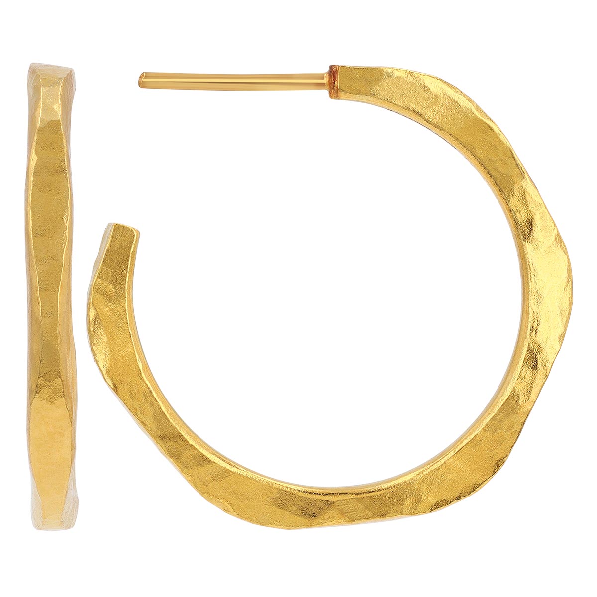 Gurhan Hammered 24K Yellow Gold Open Hoop Earrings
