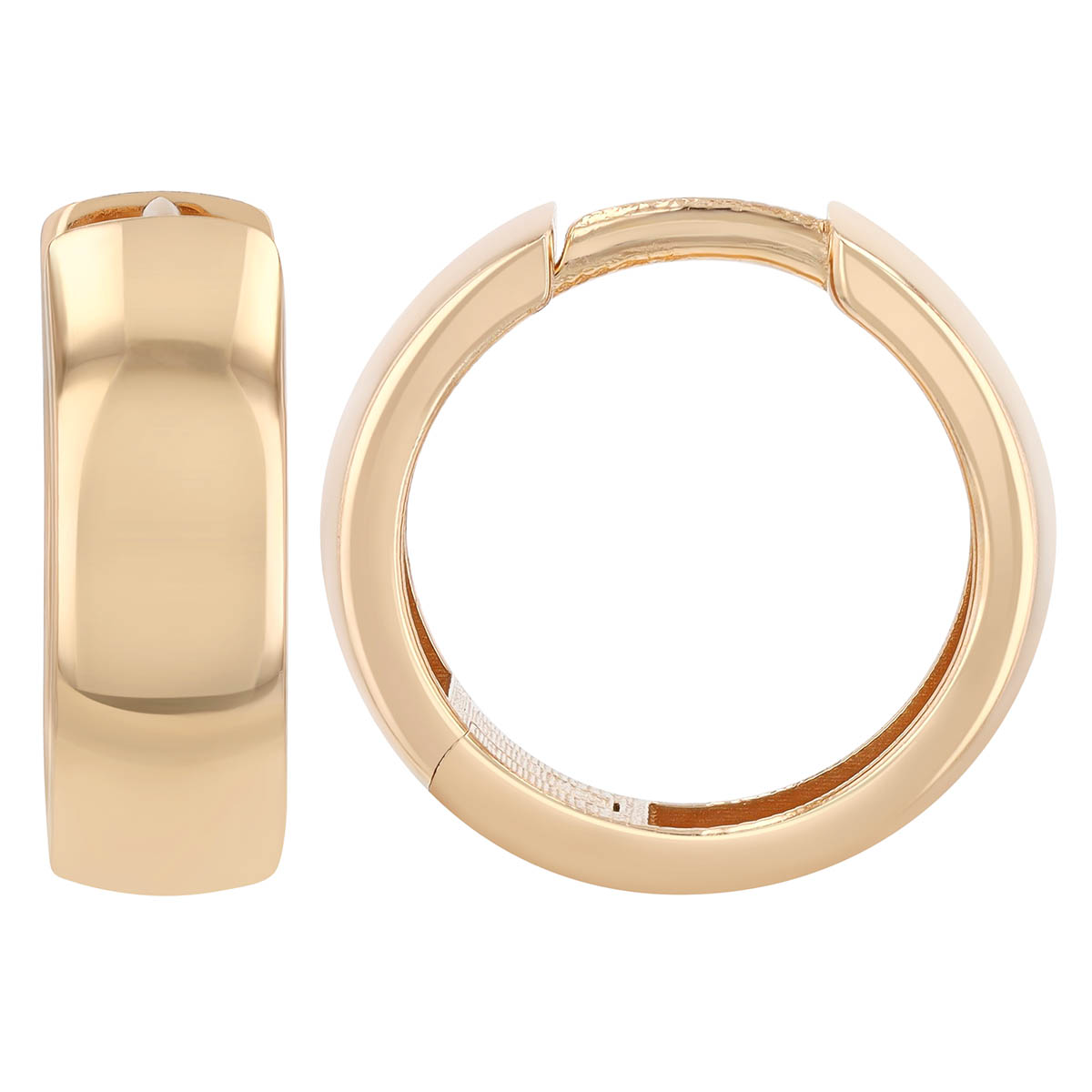Yellow Gold Round Huggie Hoop Earrings, 15 mm
