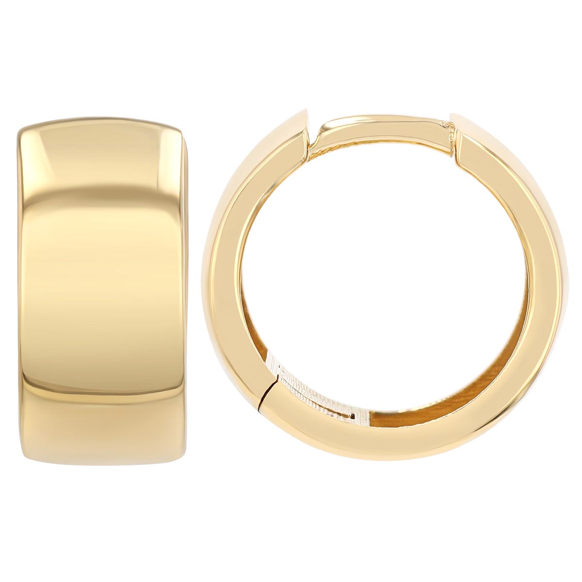 Yellow Gold Wide Huggie Hoop Earrings, 15 mm