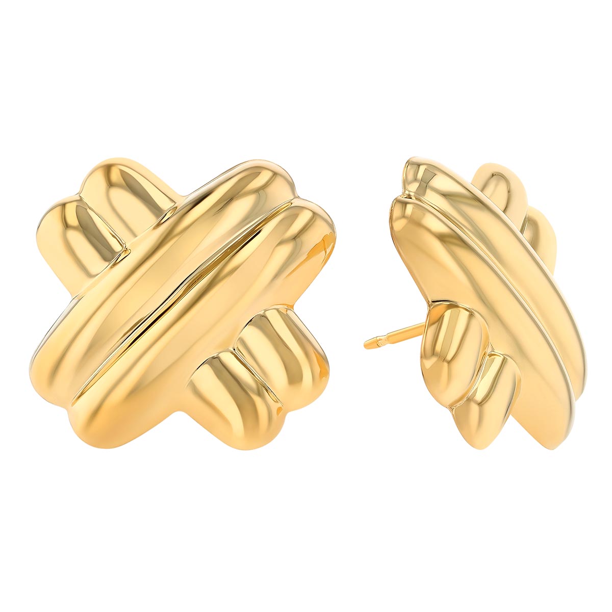 Yellow Gold Double Criss Cross Stud Earrings