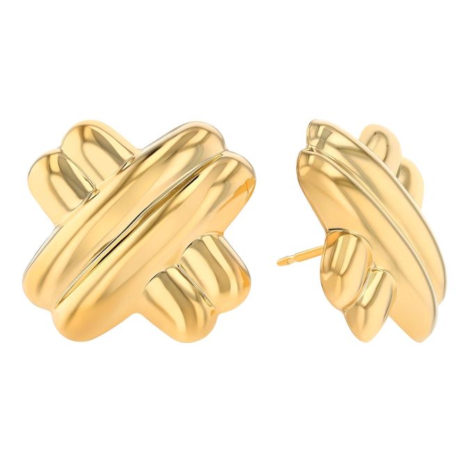 Yellow Gold Double Criss Cross Stud Earrings