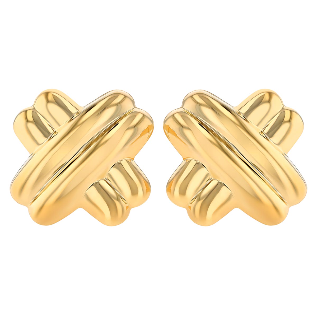 Yellow Gold Double Criss Cross Stud Earrings