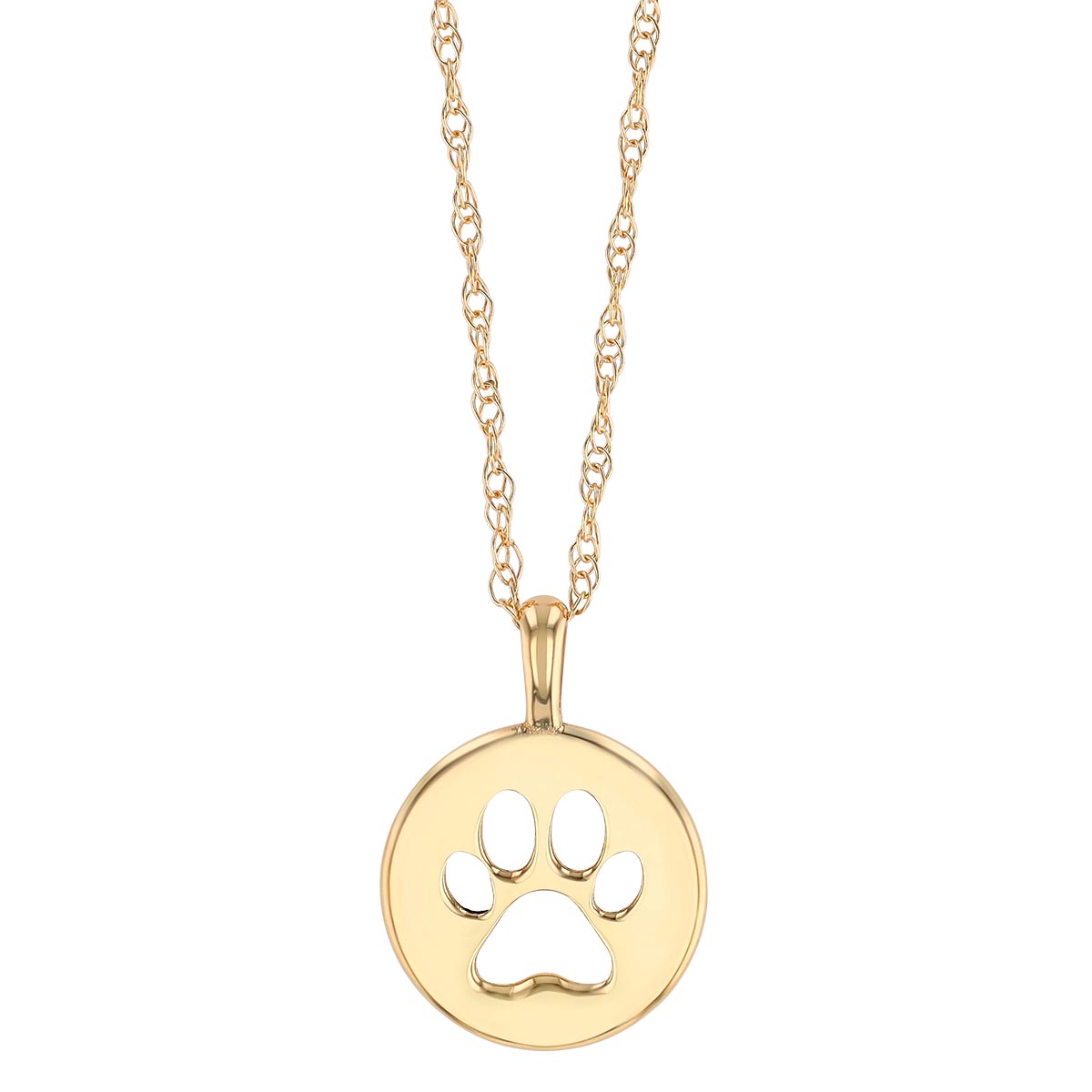 Yellow Gold Pawprint Cutout Disc Pendant, 18