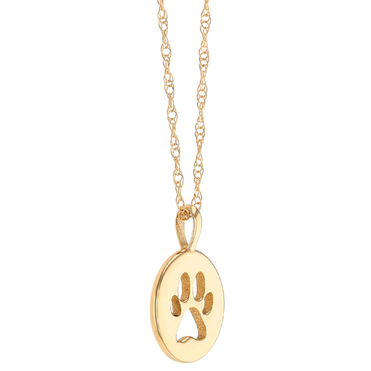 Yellow Gold Pawprint Cutout Disc Pendant, 18