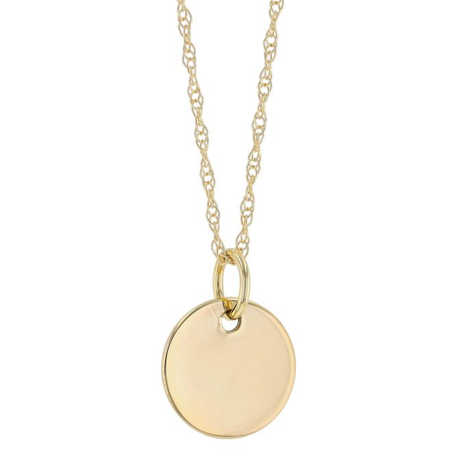 Yellow Gold Plain Small Disc Pendant, 18"