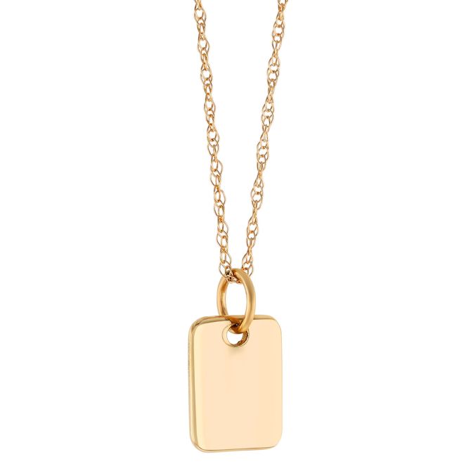 Yellow Gold Dog Tag Pendant, 18"