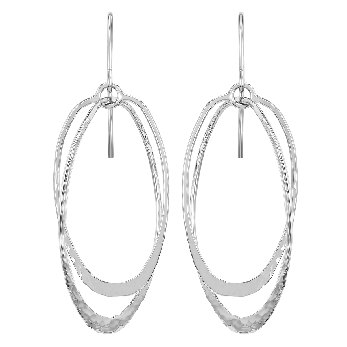 Sterling Silver Hammered Double Open Oval Dangle Earrings