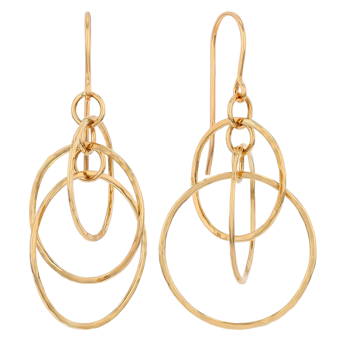 Yellow Gold Open Circle Trio Dangle Earrings