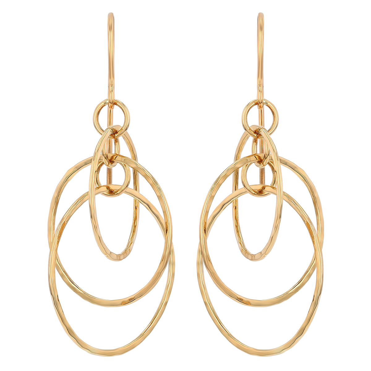 Yellow Gold Open Circle Trio Dangle Earrings