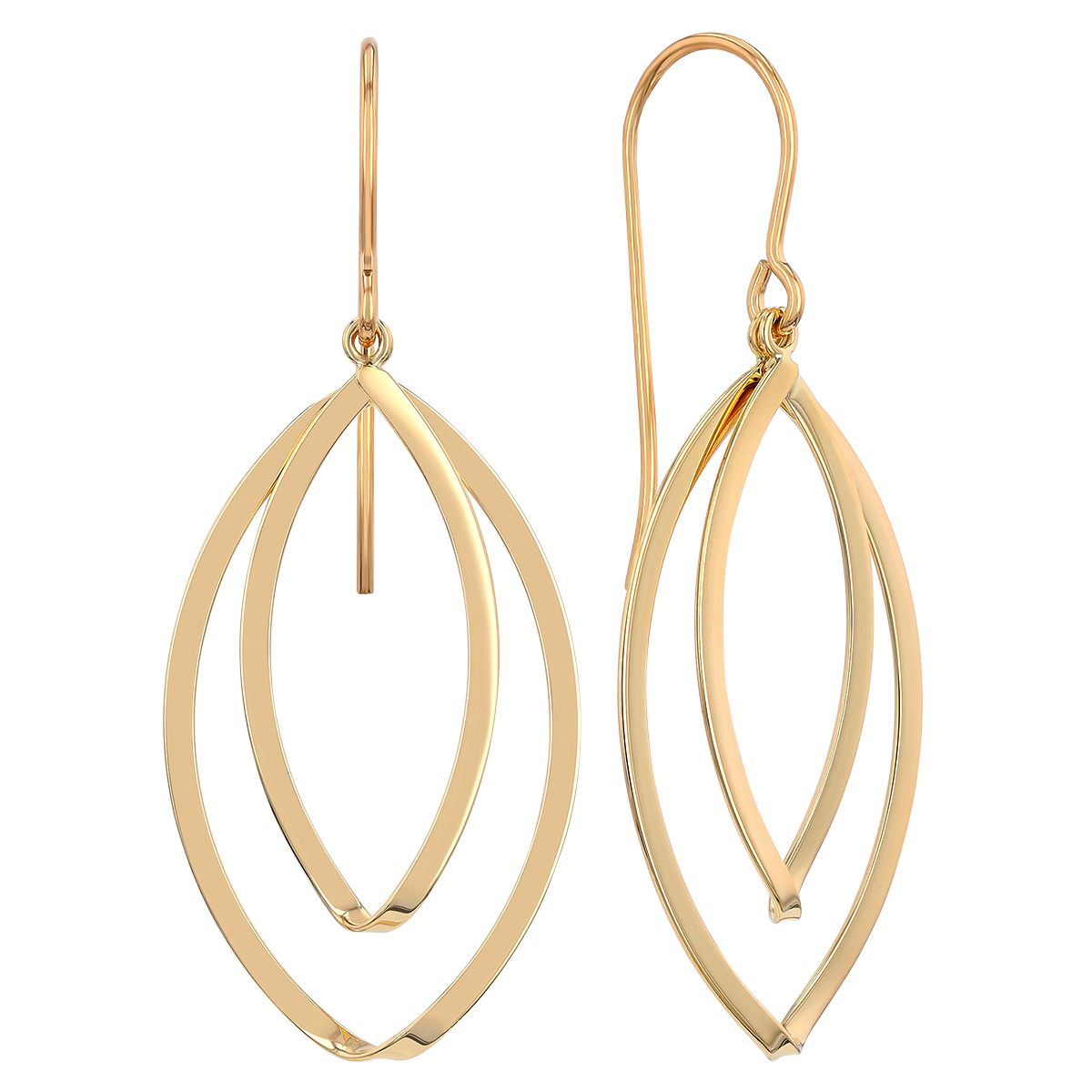 Yellow Gold Double Open Navette Dangle Earrings