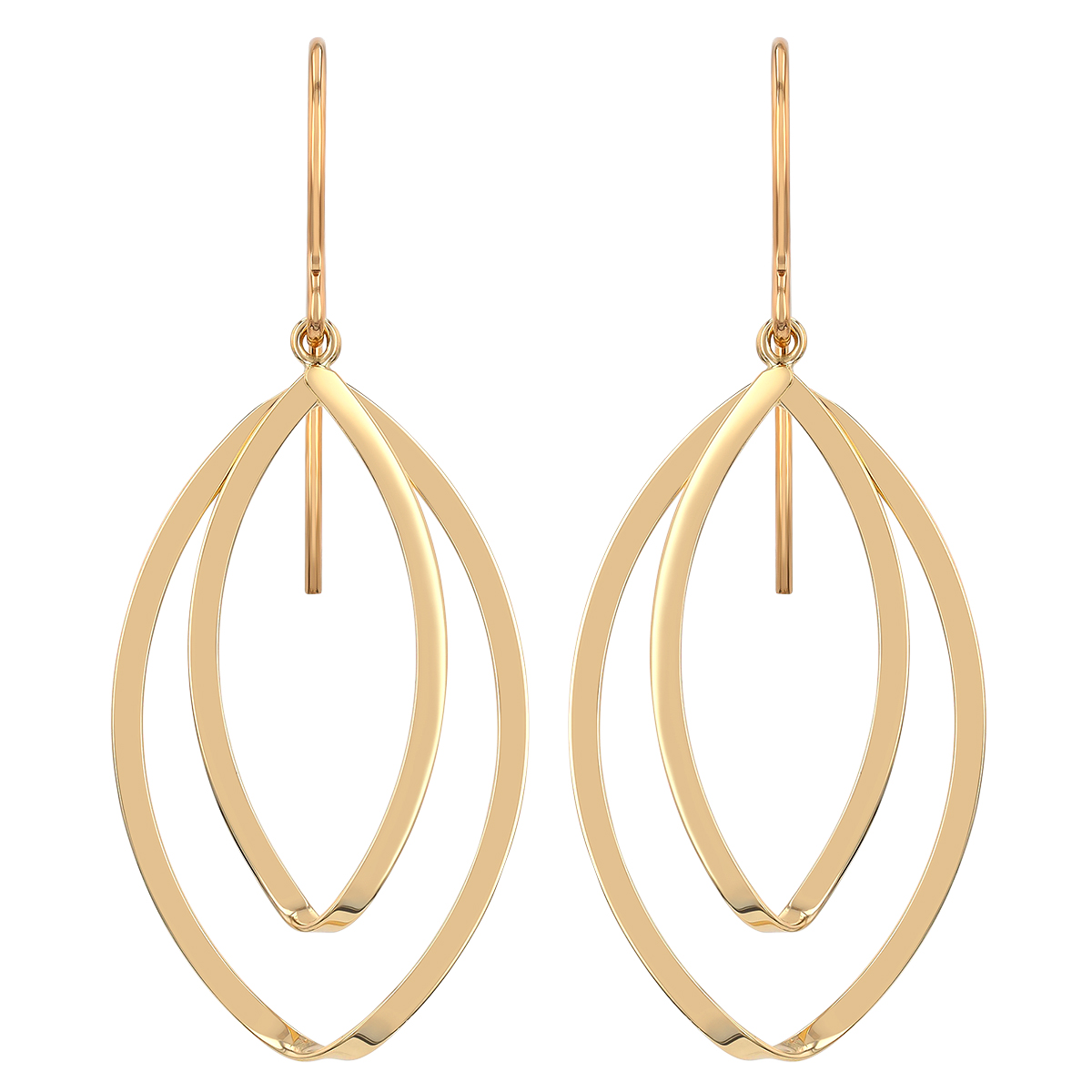 Yellow Gold Double Open Navette Dangle Earrings