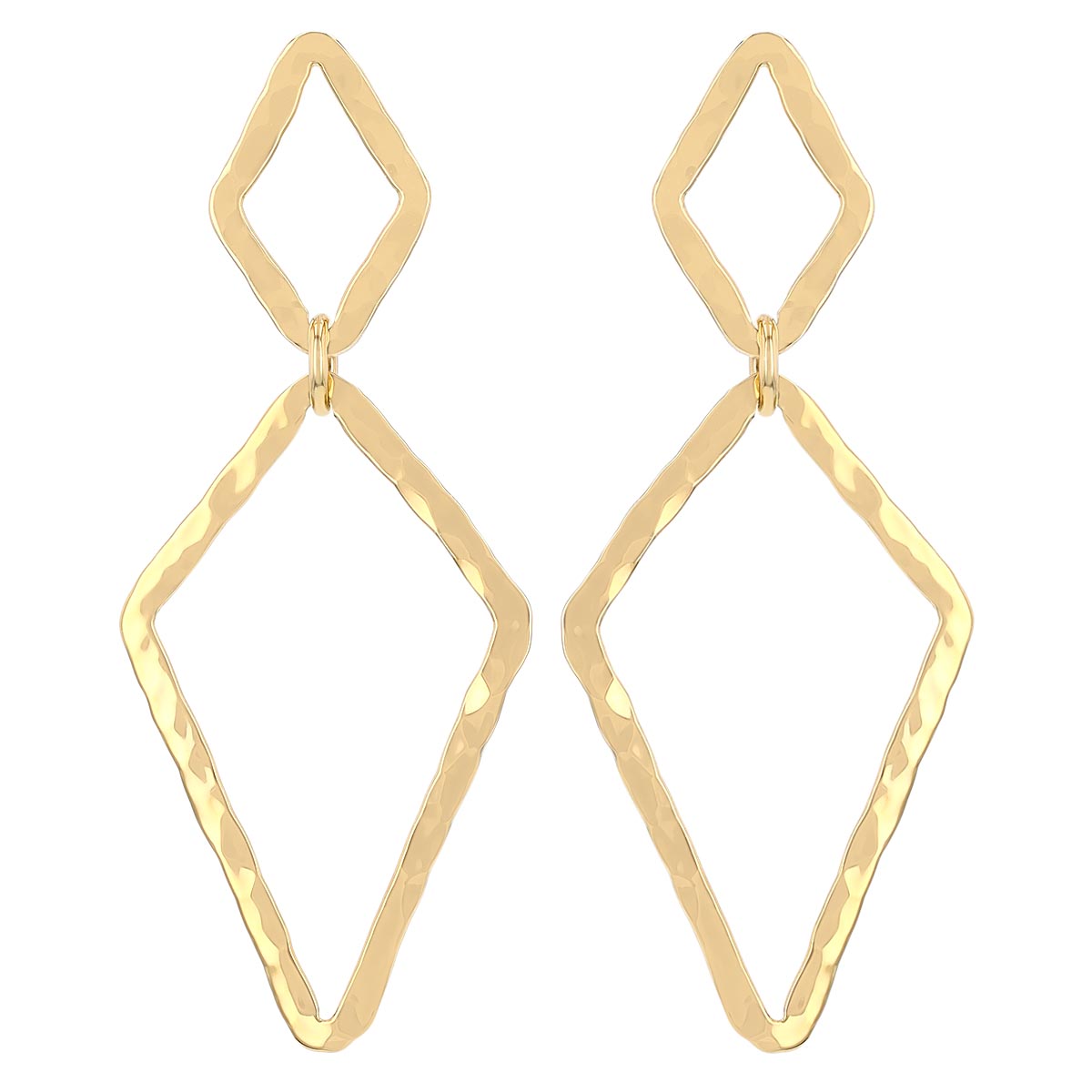 Yellow Gold Open Kite Shape Double Drop Earrings