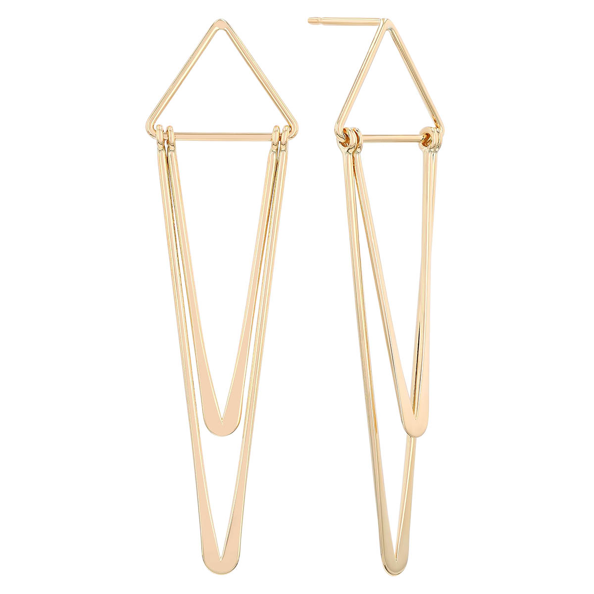 Yellow Gold Triangle & Pennant Shape Long Drop Earrings