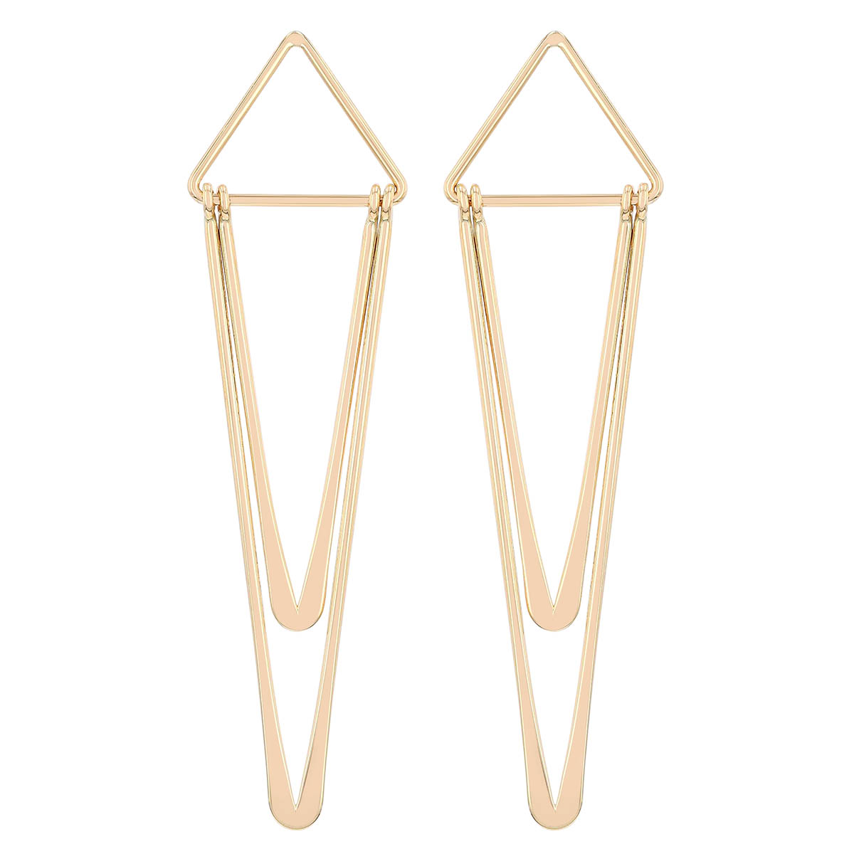 Yellow Gold Triangle & Pennant Shape Long Drop Earrings