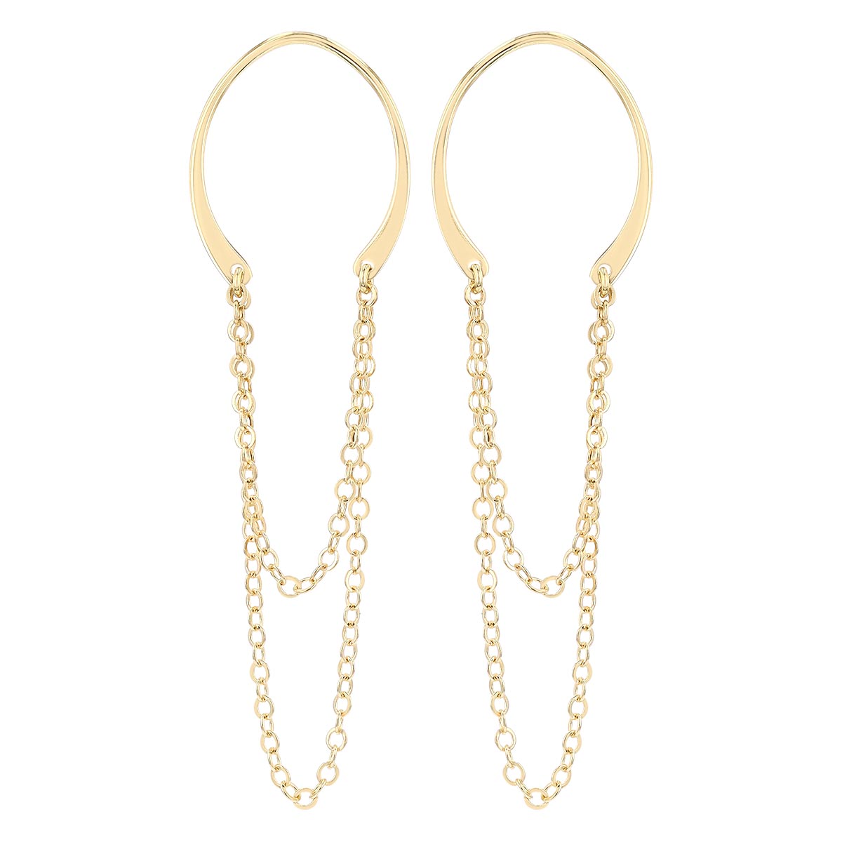 Yellow Gold Horseshoe & Double Chain Dangle Earrings