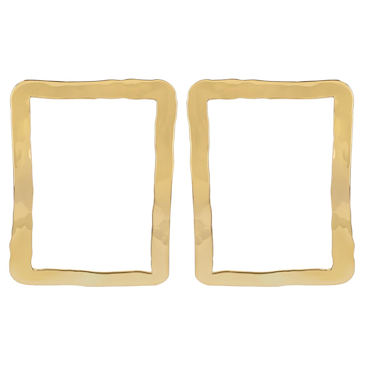 Yellow Gold Hammered Curved Open Rectangle Post Earrings