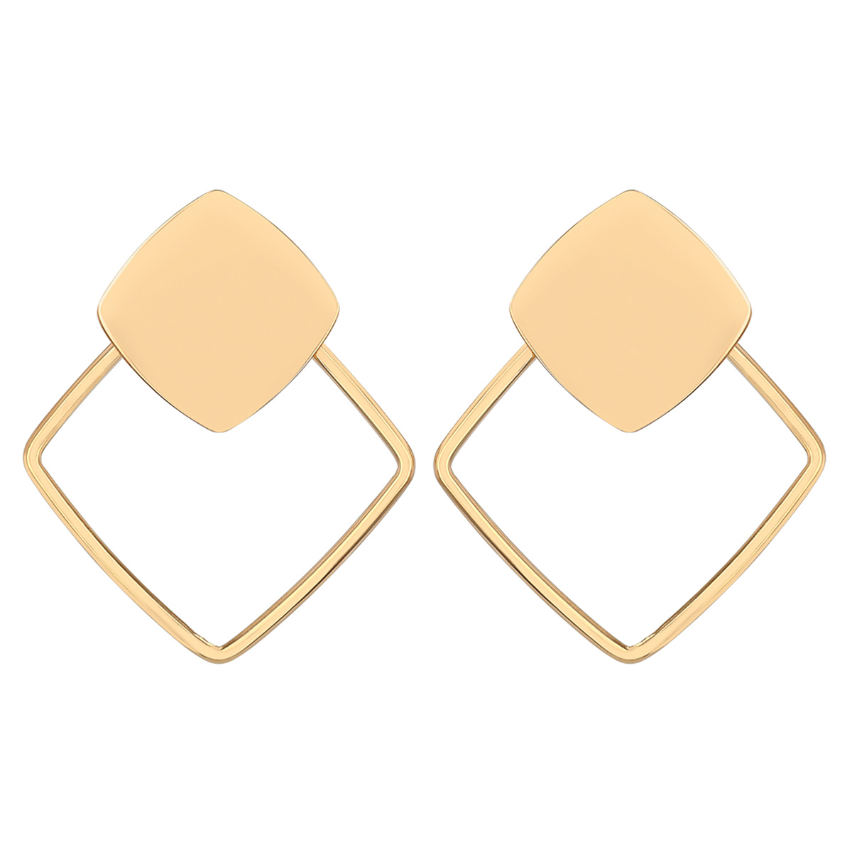 Yellow Gold Open & Flat Double Square Post Earrings