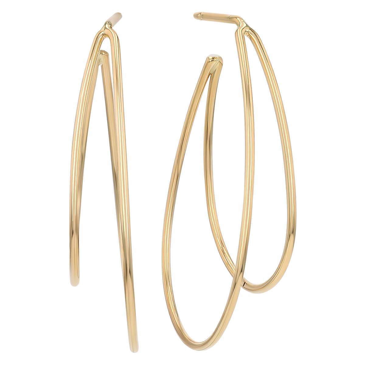 Yellow Gold Long Double Wire Open Hoop Earrings