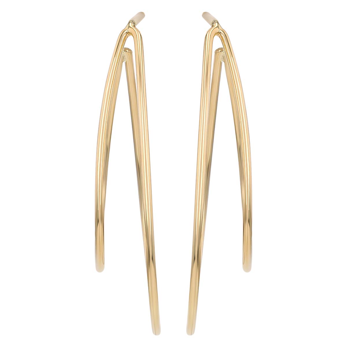 Yellow Gold Long Double Wire Open Hoop Earrings