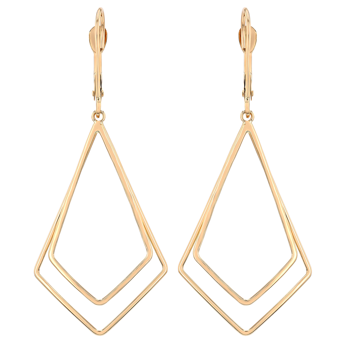 Yellow Gold Double Open Kite Shaped Dangle Earrings