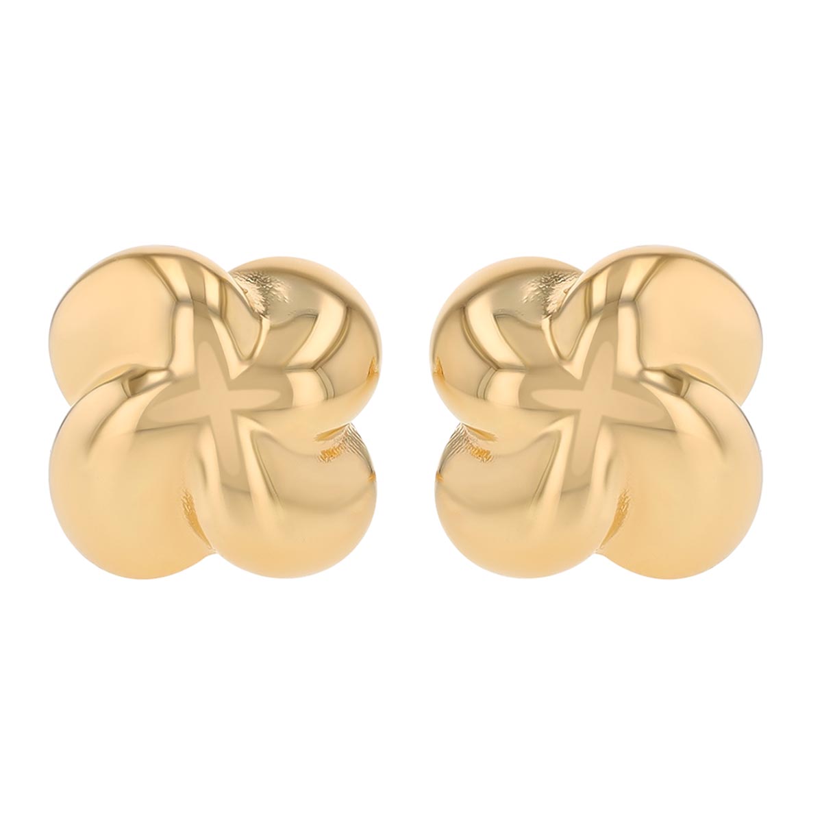 Yellow Gold Puffed Swirl Clover Stud Earrings