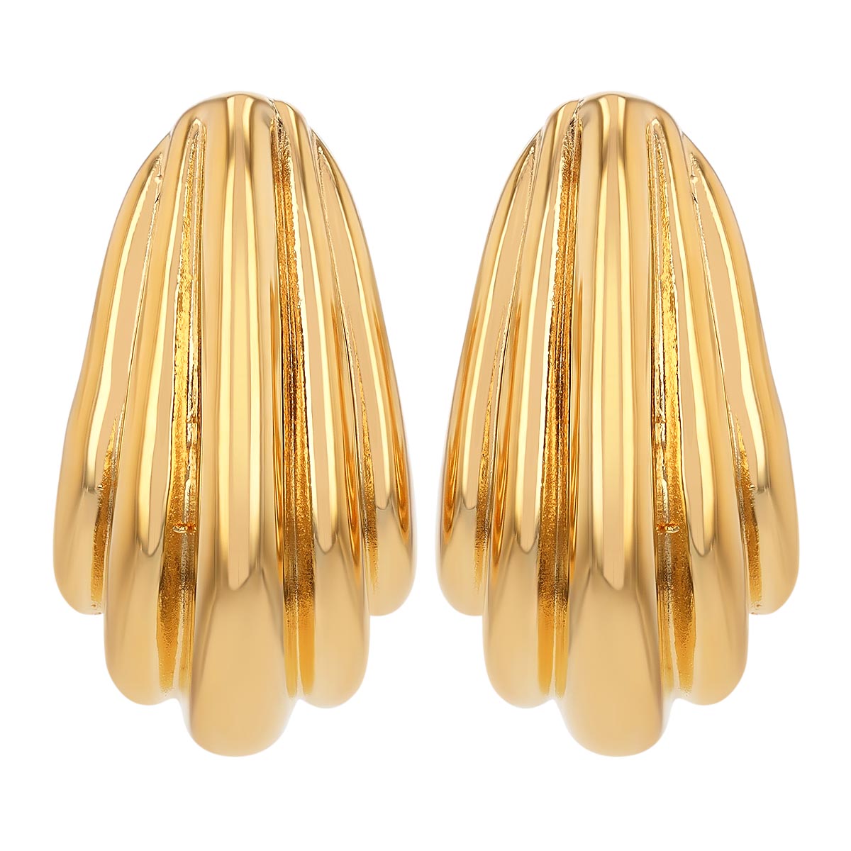 Yellow Gold Ribbed Curved Open Hoop Earrings