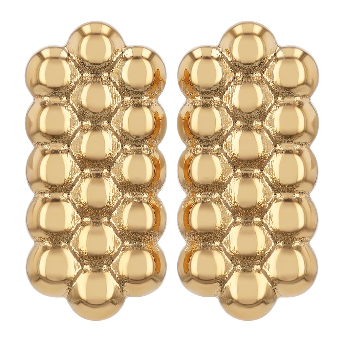 Yellow Gold Bead Cluster Bar Shaped Stud Earrings