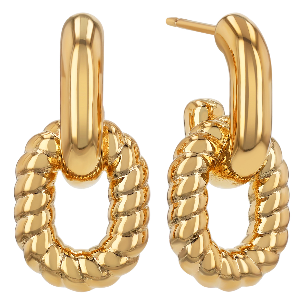 Yellow Gold Polished & Twisted Oval & Hoop Dangle Earrings