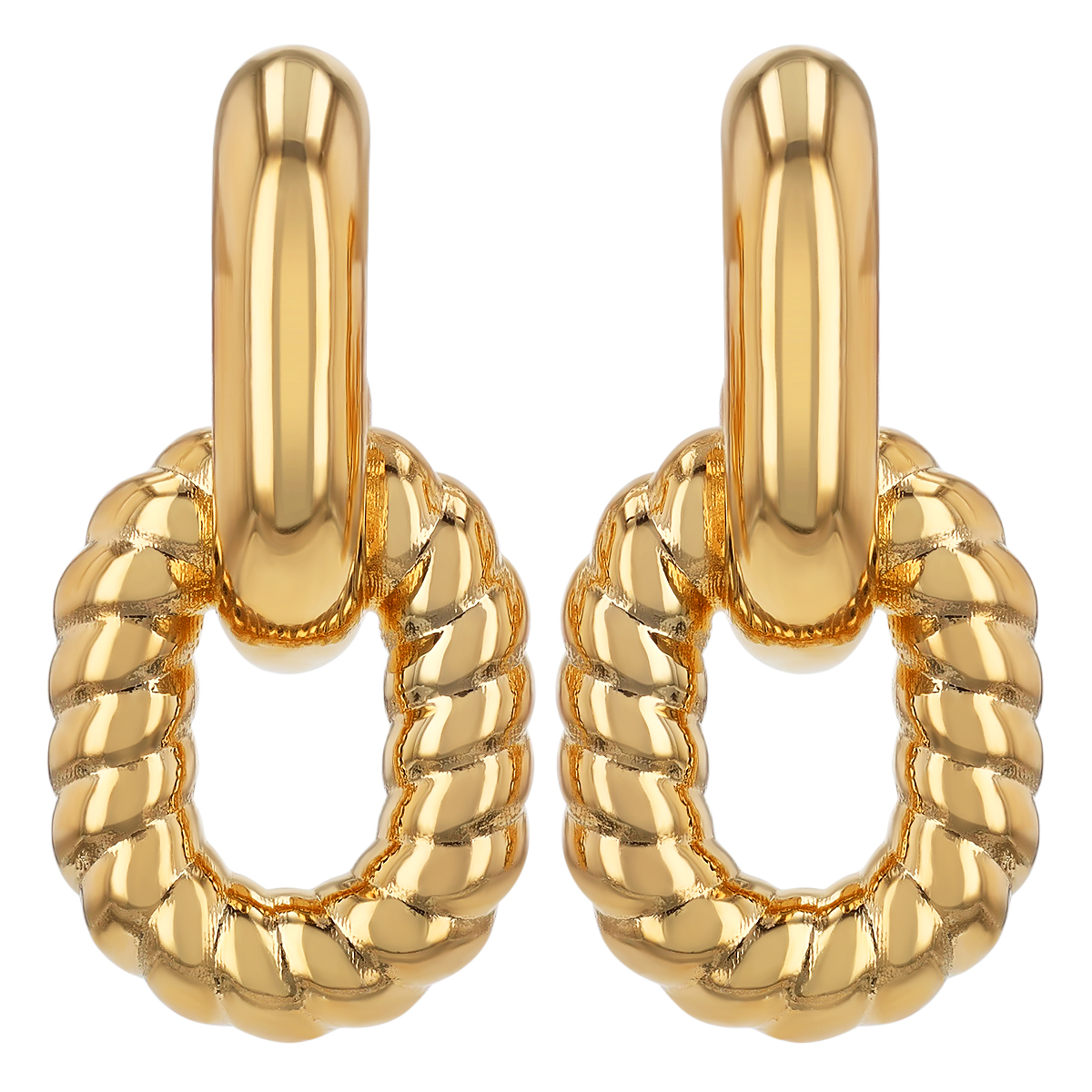 Yellow Gold Polished & Twisted Oval & Hoop Dangle Earrings