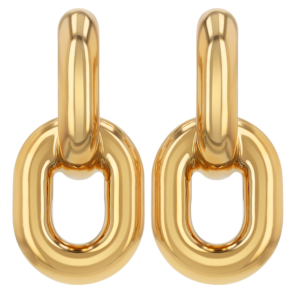 Yellow Gold Polished Oval & Hoop Dangle Earrings