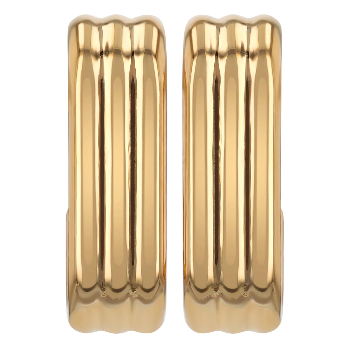 Yellow Gold Ribbed Oblong Oval Open Hoop Earrings