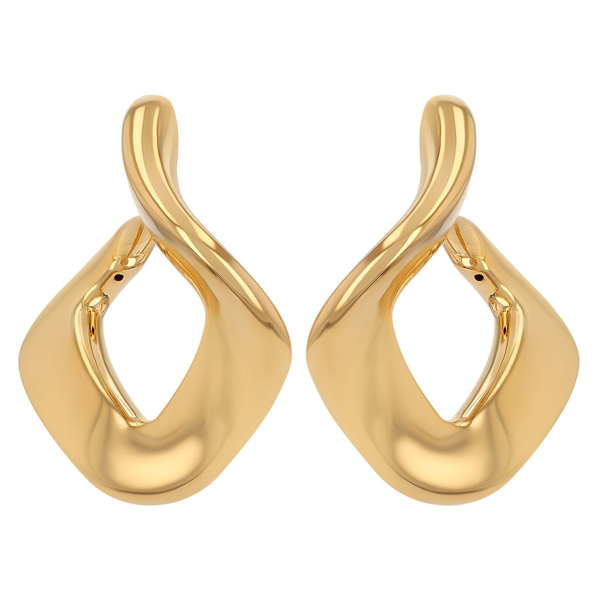 Yellow Gold Flat Twisted V-Shaped Hoop Earrings